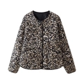 Vintage gewatteerd damesjack met luipaardprint, knoopsluiting en handige zakken - XS / Luipaardprint