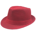 Detail van rode linnen fedora hoed met bijpassend satijnen lint en een gerolde rand - Ongeveer 58cm / Rood