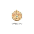 Round golden evil eye pendant with hammered texture and colorful gems, 15*17.5mm size - Medium