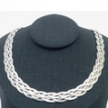 Silver braided herringbone snake chain necklace on mannequin for a trendy woven look - 5-Strand 40cm Steel Color Necklace