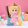Pink cartoon girl stationery holder with star light and golden crown desktop ornament - Microphone Girl Pen Holder (2021-11 Mic Girl)