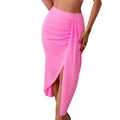 Three-piece bikini set with neon pink ruched high-waist skirt in premium nylon fabric - S / Pink Skirt