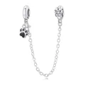 925 sterling silver dog paw safety chain charm with black enamel and zircon heart for bracelets - Double Cute Paw Safety Chain 0163