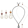 Adjustable crystal stone holder necklace in black and beige woven rope with wooden beads - Mesh 3-5cm / White