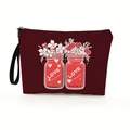 Burgundy heart makeup bag with floral love print and convenient black wristlet strap - Wine Red Love Heart Mason Jar (Style 5)