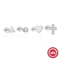 Set of four S925 sterling silver minimalist stud earrings with cubic zirconia stones - Platinum Heart