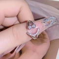 Verstellbarer silberner Smile-Ring mit funkelnden Strasssteinen und Kirsch-Motiv-Design - Einstellbar Offen / Silber