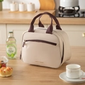 Elegante bolsa térmica beige para el almuerzo con asas marrones y letras oro - Beige
