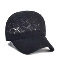 Detail of black lace crochet hollow mesh texture on a breathable summer baseball cap - 56-59cm / Black