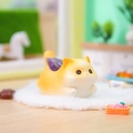 Cute yellow and white cat figurine with purple crystal detail on soft plush mat - 1244-1 Orange Cat Amethyst