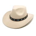 Cappello da cowboy beige con perle turchesi e tesa larga in feltro di lana - M (56-58cm) / Beige