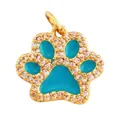 Golden pet paw pendant with turquoise inlay and micro-pave cubic zirconia accents - Zircon-Inlaid Paw Print Style (L281269-Turquois) / Cyan Blue