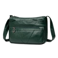 Sac bandoulière femme en cuir souple vert foncé avec trois compartiments zippés chic - Vert