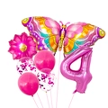 Set de ballons papillon coloré et chiffre 4 avec ballons confettis roses pour fête - Rose Rouge Chiffre 4