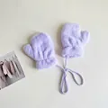 Winter plush purple toddler mittens with neck lanyard for warmth and comfort - 3-8 Years Approx / Purple
