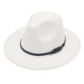 Detail of white wool felt fedora featuring a slim black leather band and silver buckle - M(56-58cm) / White