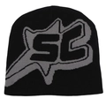 Dettaglio della trama del berretto in maglia nera con motivo grafico grigio e logo SB - Grigio Scuro