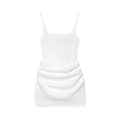 Close-up detail of white bodycon dress featuring elegant waist ruching and corset structure - XS / White