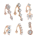 Set of 6 rose gold belly button rings with butterfly and heart zircon pendants - Rose Gold 6-Piece Set