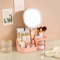Rosa Kosmetik-Organizer mit LED-Spiegel und mehrschichtigen Aufbewahrungsschubladen - Klein mit Spiegel / Nordisches Rosa