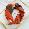 Silk neck scarf with orange and brown coffee pot patterns in a gold frame - 53cm / 11 Tea Restaurant
