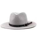 Chapeau de soleil en paille grise avec ruban en cuir à boucle pour la plage - Gris