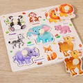 Wooden animal peg puzzle with nine wildlife pieces and white knobs for toddlers - Animal Square Peg Puzzle