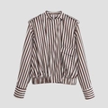 Women's brown striped bomber jacket with a stand collar and elastic hem detail - XS / Striped