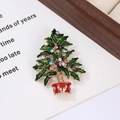 Close-up of Christmas tree brooch with green enamel and colorful rhinestones - Style 22 (5.9*4.1cm)