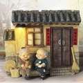 Statuina di coppia di anziani stile Zakka con casa luminosa e scena domestica - 935-11 Casa del gatto