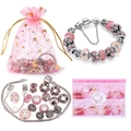 DIY kids bracelet set with zinc alloy beads and pink gift bag on white background - Pink
