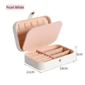 Portable pearl white travel jewelry box with multiple compartments and 16x11x5cm size - Double Layer PU Leather / White