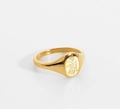 Gold stainless steel oval signet ring featuring a delicate sunflower floral engraving - US 6 / Gold 1