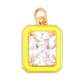Gold pendant with emerald-cut clear crystal and neon yellow enamel border - Rectangle-Yellow