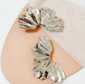 Minimalist silver twisted fan earrings with textured leaf design and modern finish - 14# Silver Earring Post - Silver - Fan-Shaped/Ginkgo