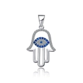 Hamsa Hand Anhänger aus 925 Silber mit blauem Auge und Zirkonia Besatz - Nur Anhänger / Weißgold