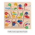 Wooden transportation maze puzzle with sliding vehicles for kids logical thinking - Traffic Vehicle Maze (Large)