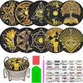 DIY sunflower diamond painting coaster set with 10 mandala patterns and metal holder - Bohemian Mystical Style (BD997)