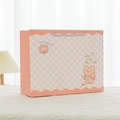 Pink checkered gift bag with cute bear illustration and sturdy silver carry handles - Pink Plaid Bear