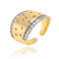 Two-tone wide open ring featuring gold finish and sparkling zircon stones for women - J1568-Two-tone Scattered Zircon Ring