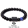 Detail of Pisces constellation bead bracelet with black obsidian and blue lapis lazuli - Pisces