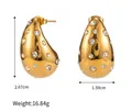 Golden teardrop earrings with white zircons featuring size and weight specifications - Amleh024