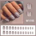 Sparkly champagne gold square press-on nails set with fine glitter finish 24pcs - Silver Gray Glitter Style (With Glue) (W1195)