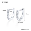 Sterling silver S925 U-shape hoop earrings with white zircons, 11mm height - 8mm / Silver