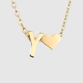 Collana in acciaio inossidabile dorato con ciondolo a cuore e lettera Y lucida - Oro-Y