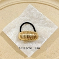 Golden textured oval hair tie cuff with black elastic band for punk ponytail style - 1066-10 Woven Texture