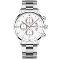 Men's stainless steel watch with white dial, three subdials, and date window - Silver Band White Dial (7)