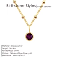Stainless steel birthstone necklace with purple amethyst pendant in 14K gold plating - June Purple (Purple Rhinestone) / Gold