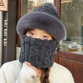 Ensemble chapeau cloche en fausse fourrure gris foncé et écharpe tricotée d'hiver - Gris Foncé (Torsade Coréenne d'une Seule Pièce)