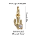 Detail view of a 12mm golden cactus copper pendant with measurements and tiny clear gemstone - Mini Zircon Cactus (YSN010-09)